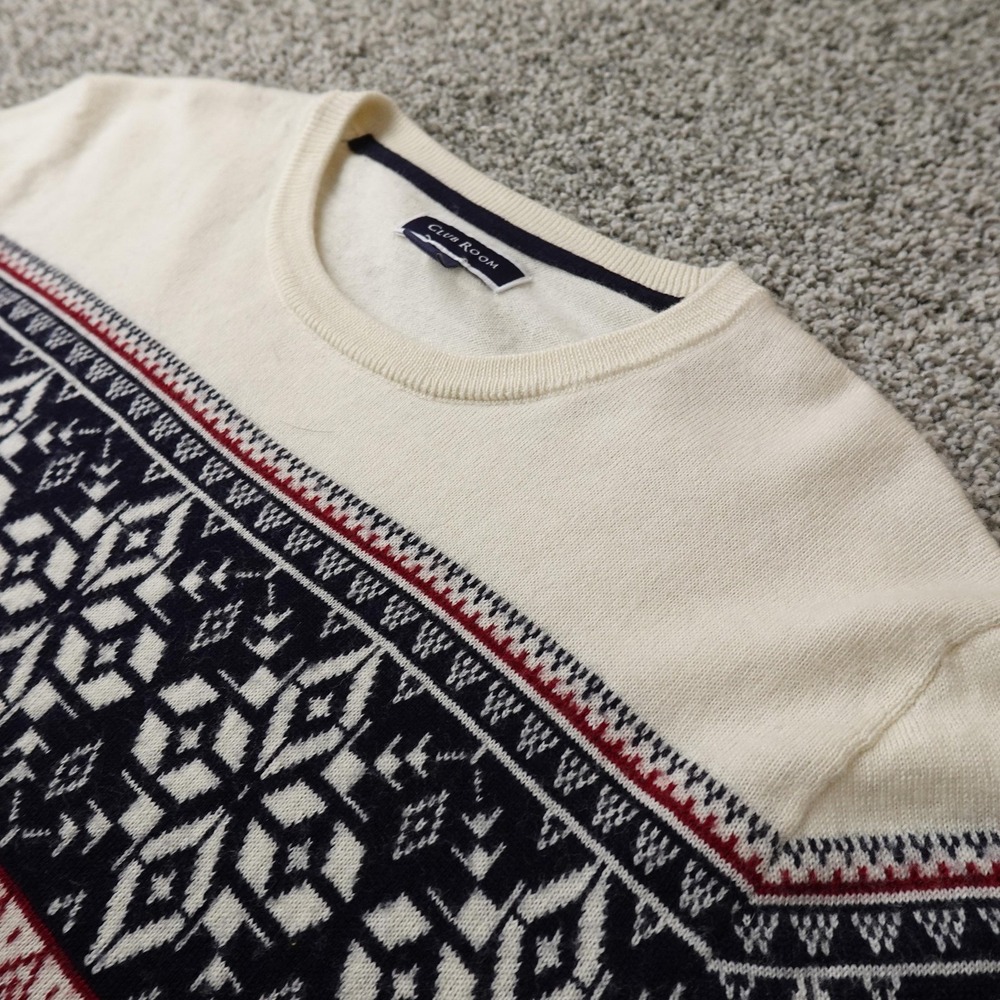 Club Room Sweater Mens L Blue Nordic Fair Isle Merino Wool Blend Crewneck Soft